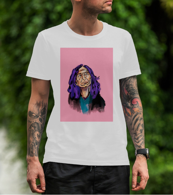 Emergency Fundraising Purple Haired Person On Pink Background T-Shirt