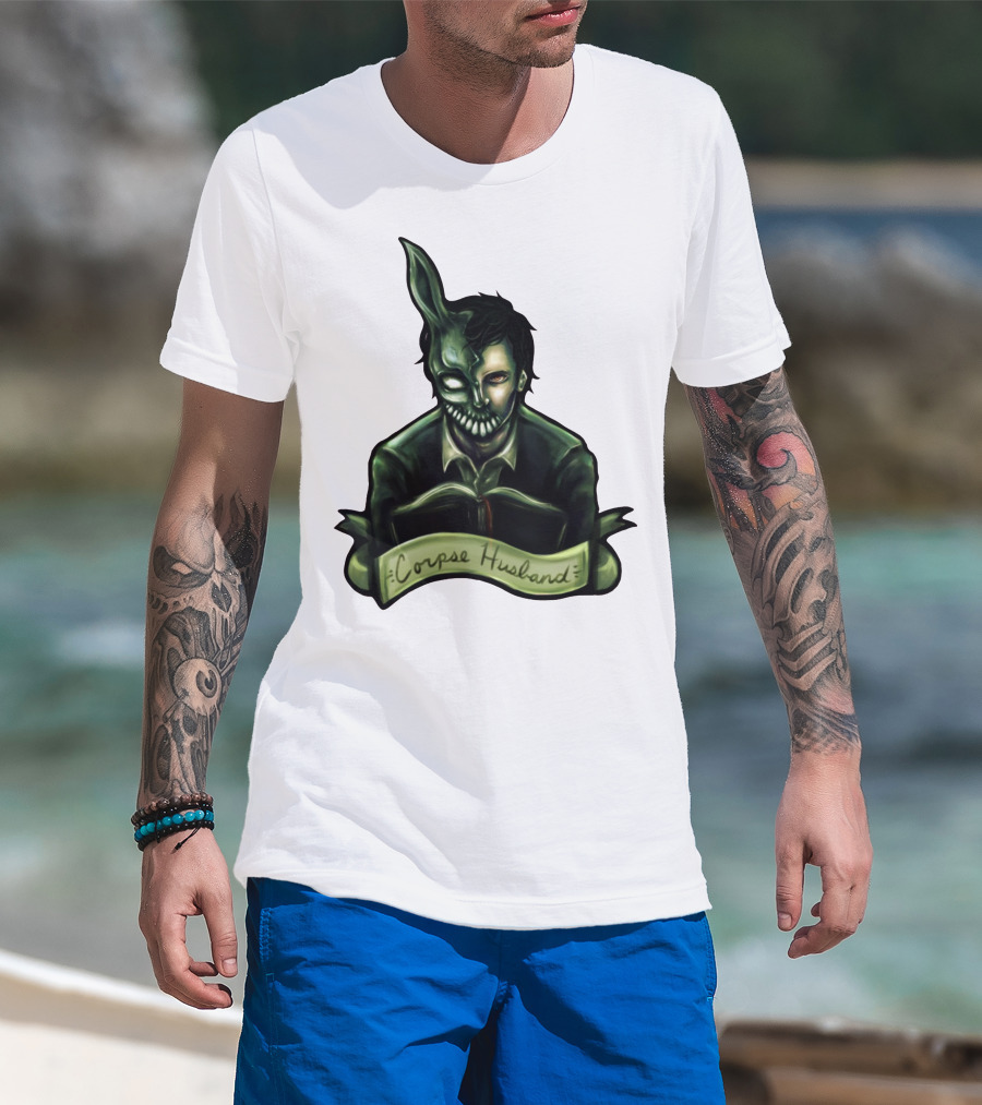 Corpse Husband Half-Mask Grim Monocle Banner T-Shirt