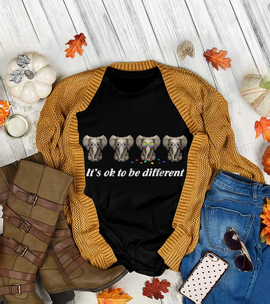 It's ok to be different elephants colorful glasses T-Shirt