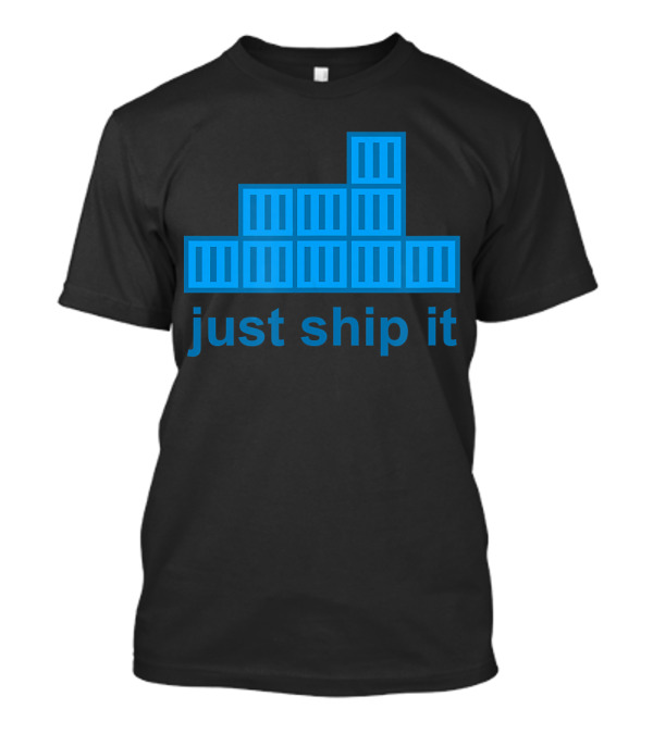 Just Ship It Docker Programming Hackathon Navy Blue Stacked Containers T-Shirt