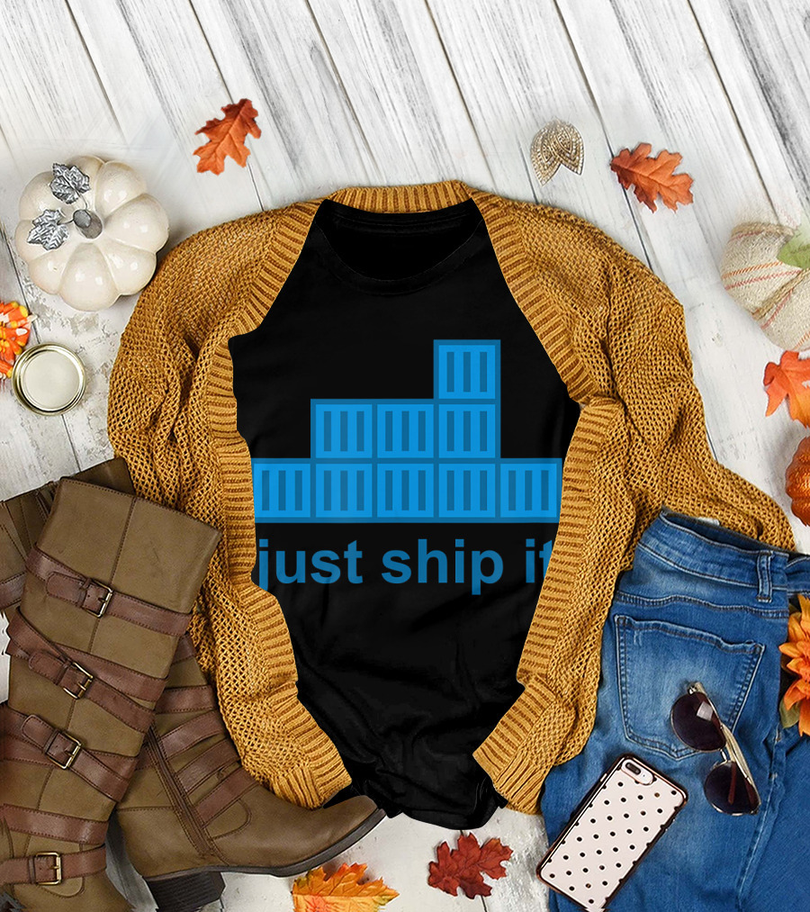 Just Ship It Docker Programming Hackathon Navy Blue Stacked Containers T-Shirt