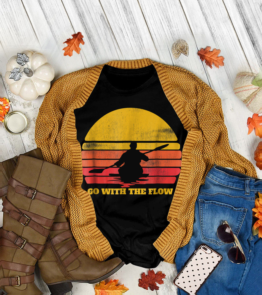 Go With The Flow Kayak Retro Sunset T-Shirt