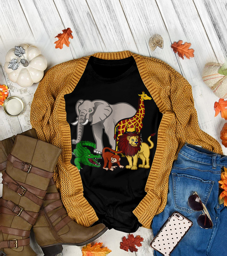 Kids Elephant Giraffe Lion Crocodile Monkey T-Shirt