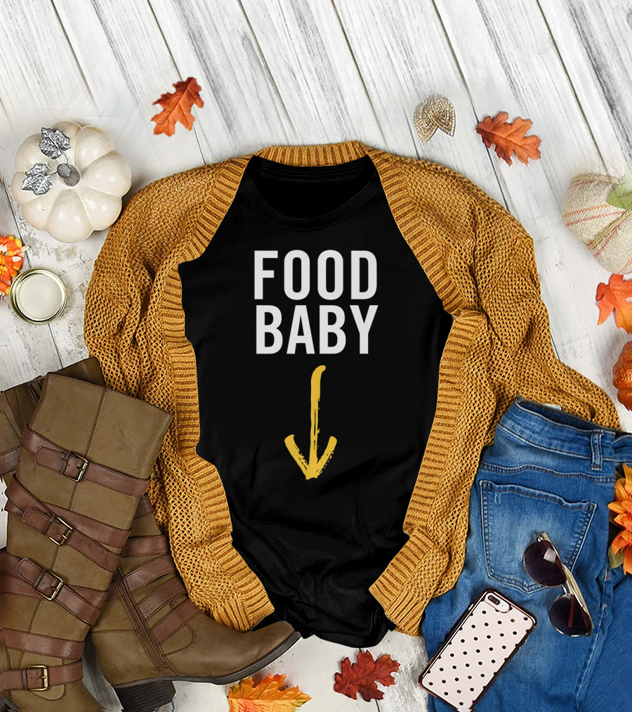 FOOD BABY Arrow Funny Mens Pregnancy Reveal T-Shirt
