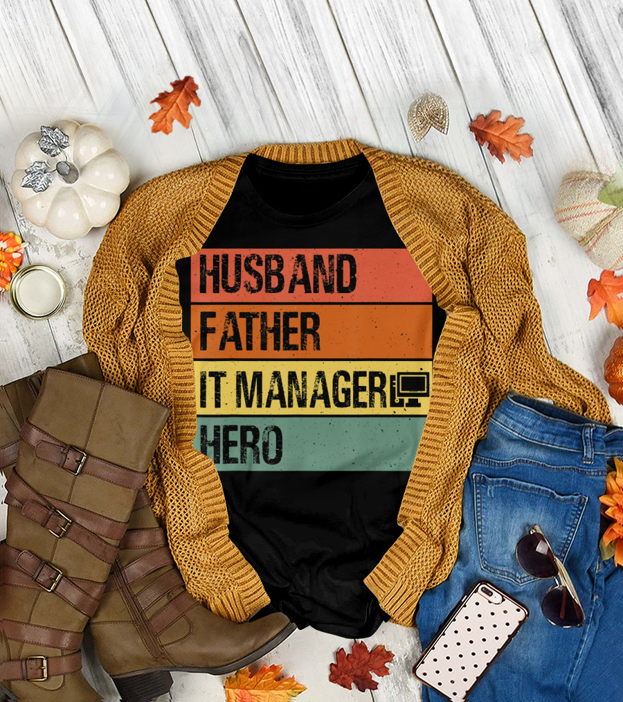 Husband Father IT Manager Hero Retro Computer T-Shirt