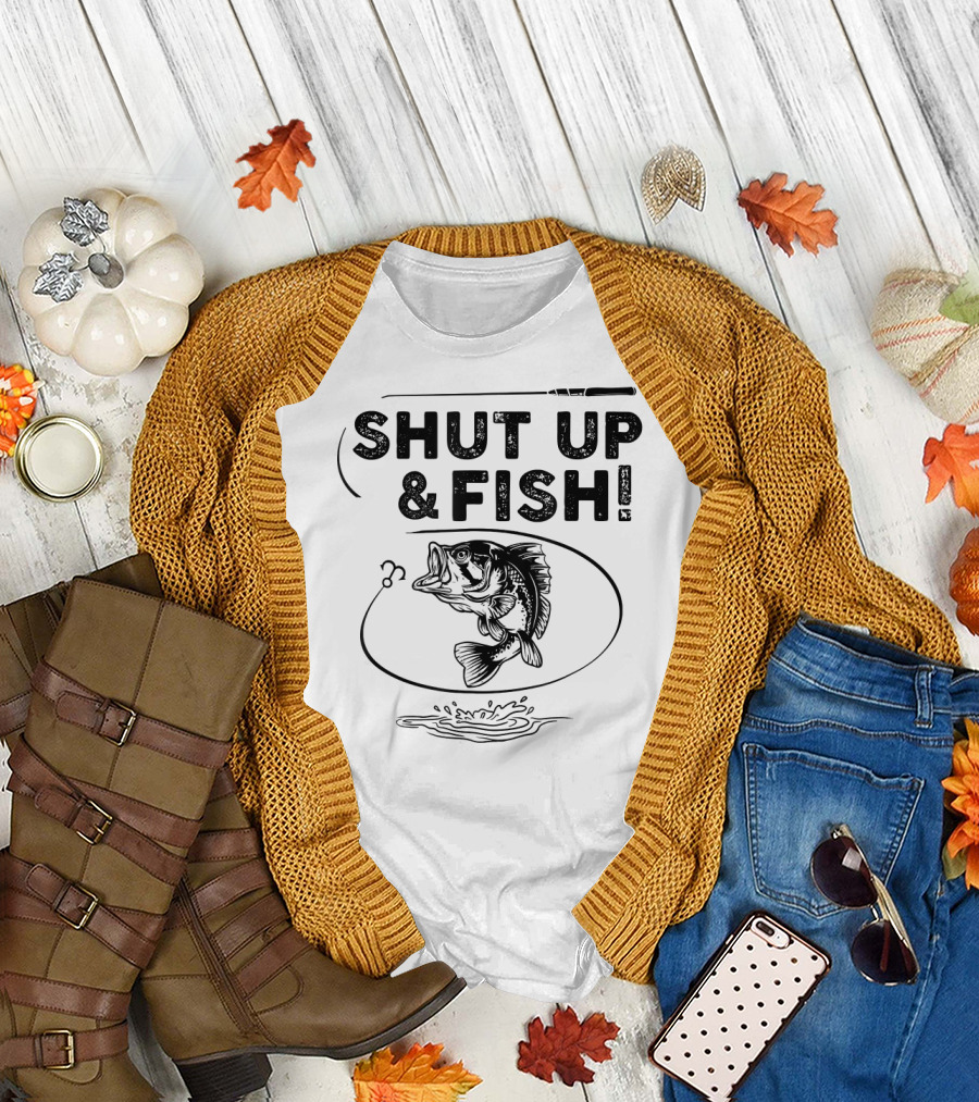 Shut Up and Fish Funny Mens Fishing T-Shirt
