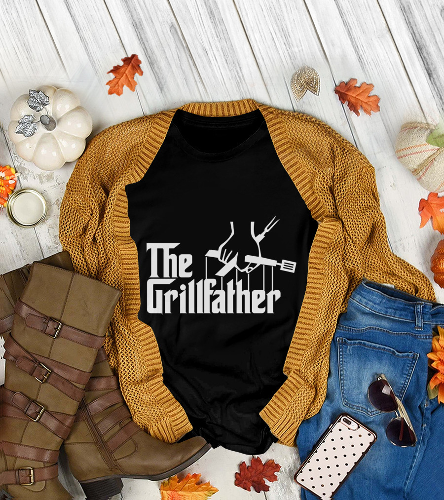 Mens The Grillfather Barbeque BBQ Fork Hand Pulled Strings T-Shirt