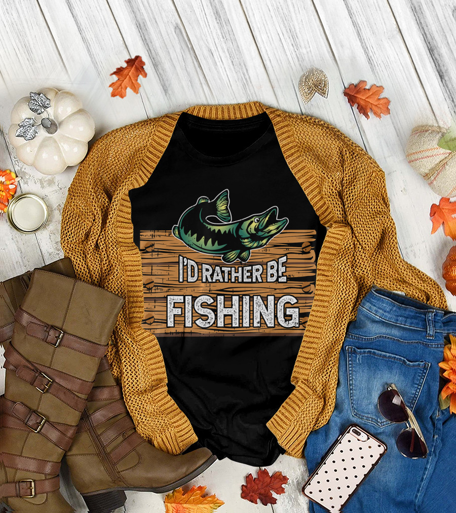 I'd Rather Be Fishing Wood Plank Fish T-Shirt