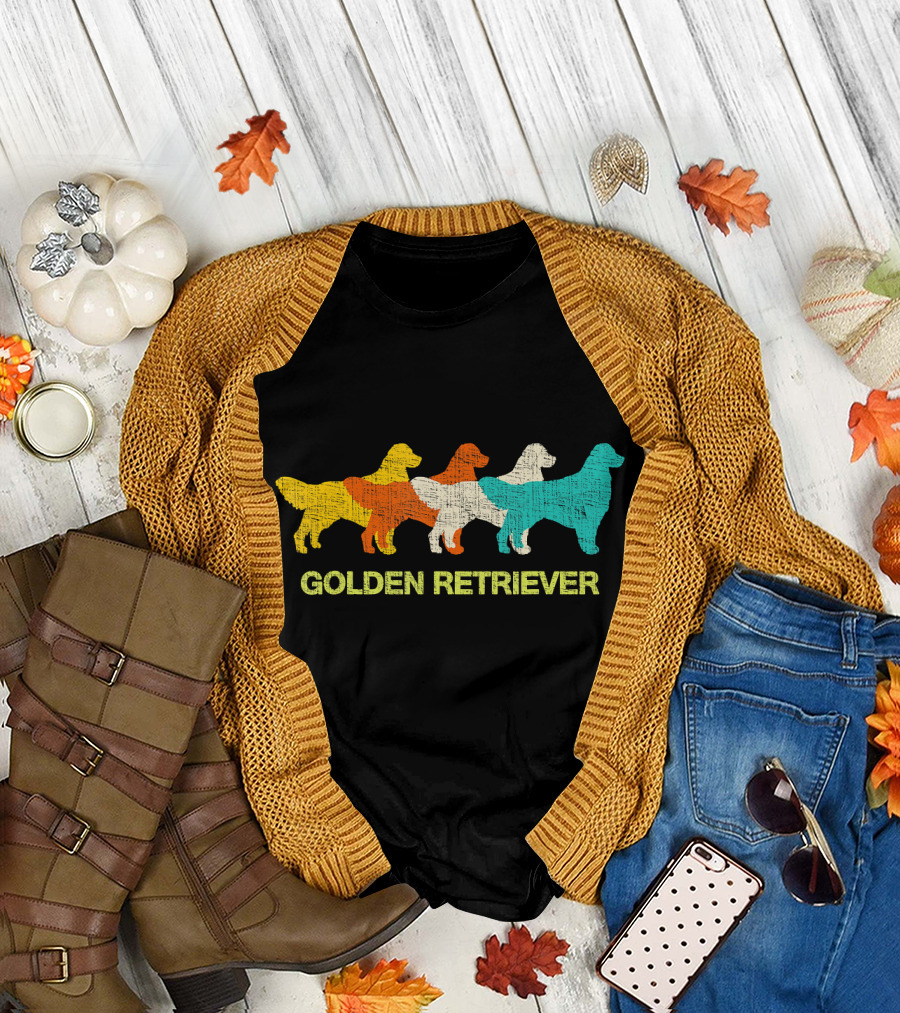 Golden Retriever Retro Multicolor T-Shirt