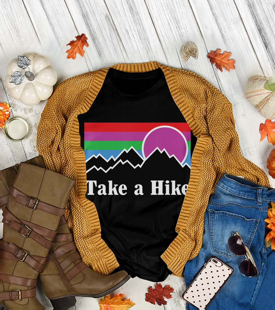 Take A Hike Hiking Nature Outdoors Camping Mountains Retro Sunset T-Shirt
