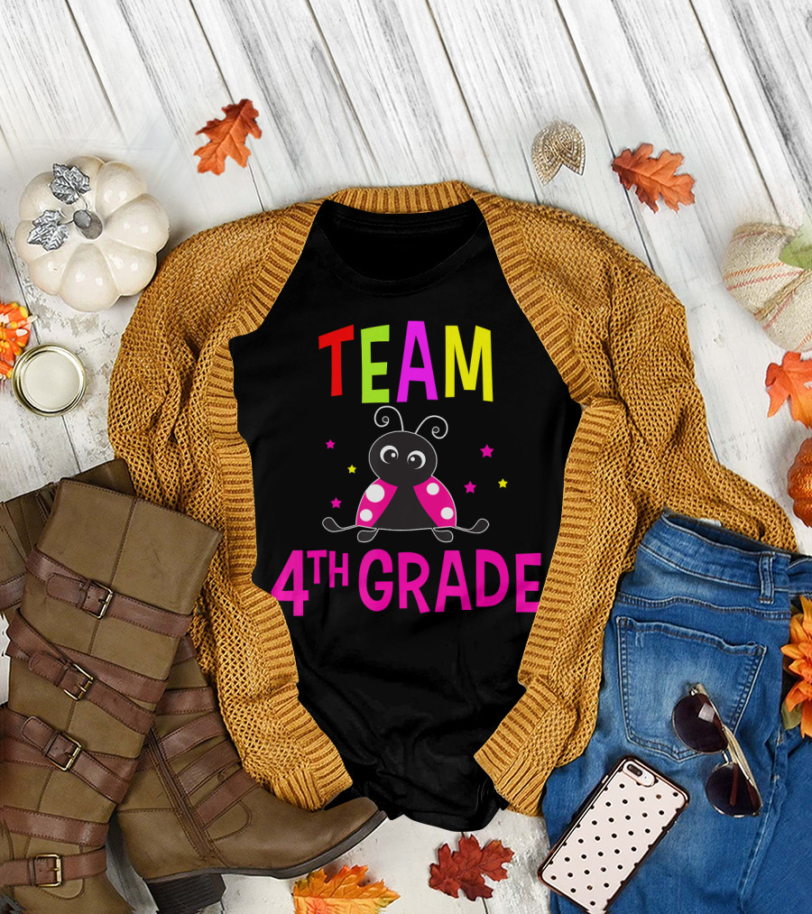 Team 4th Grade Ladybug Back To School with Colorful Stars T-Shirt