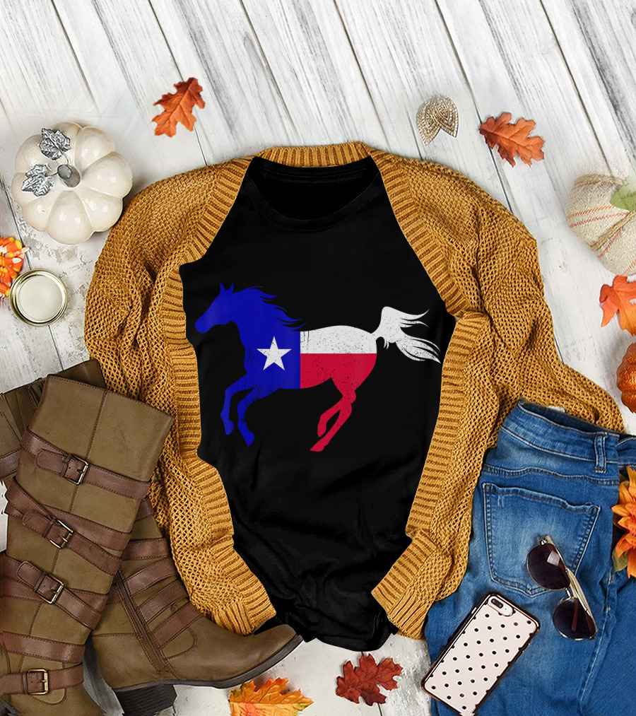 Texas State Flag Running Horse Texan Cowgirl T-Shirt