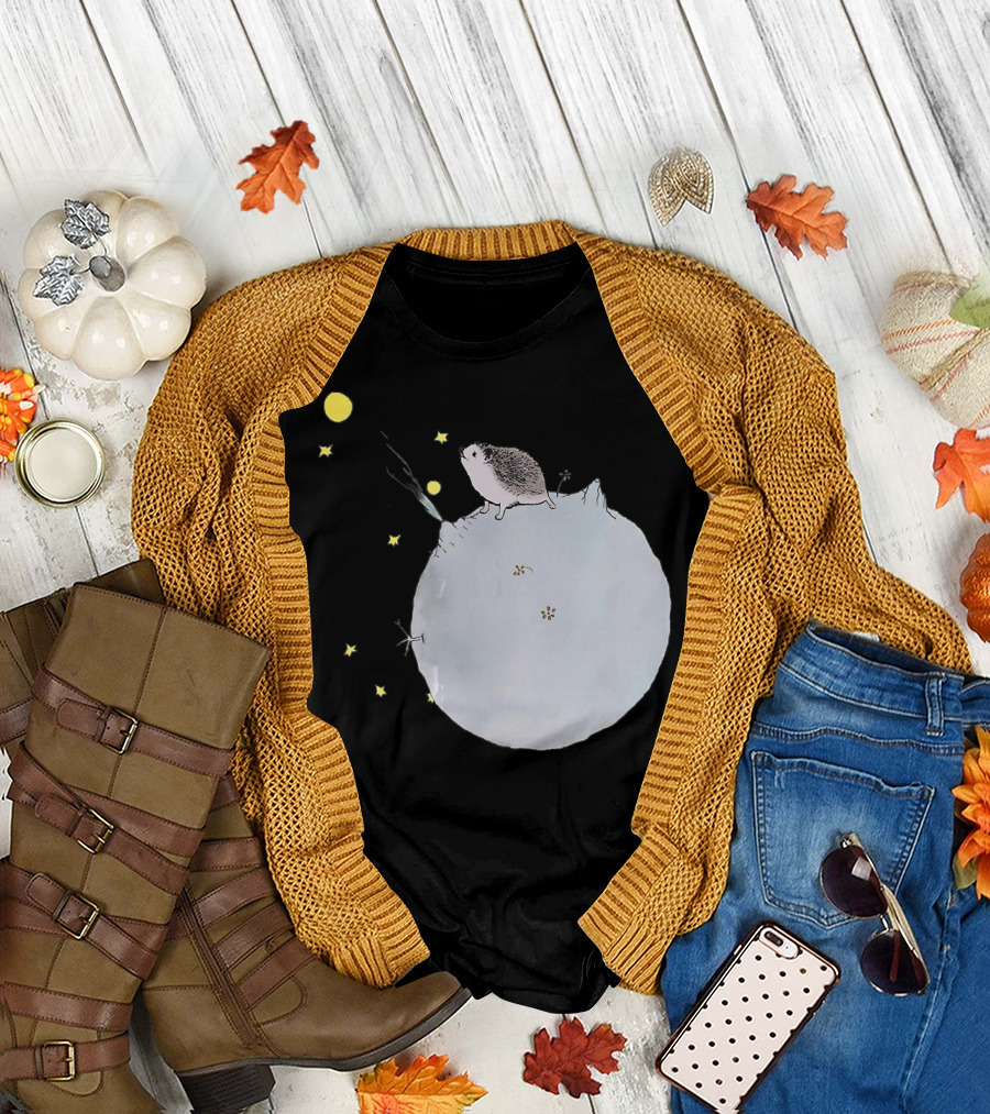 The Little Hedgehog Prince on Moon with Stars T-Shirt