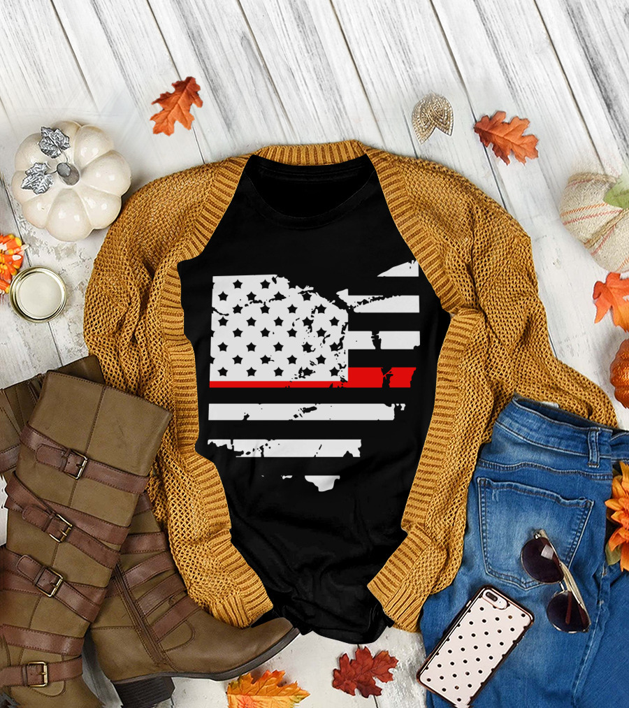 Thin Red Line Flag Ohio Firefighter Support T-Shirt