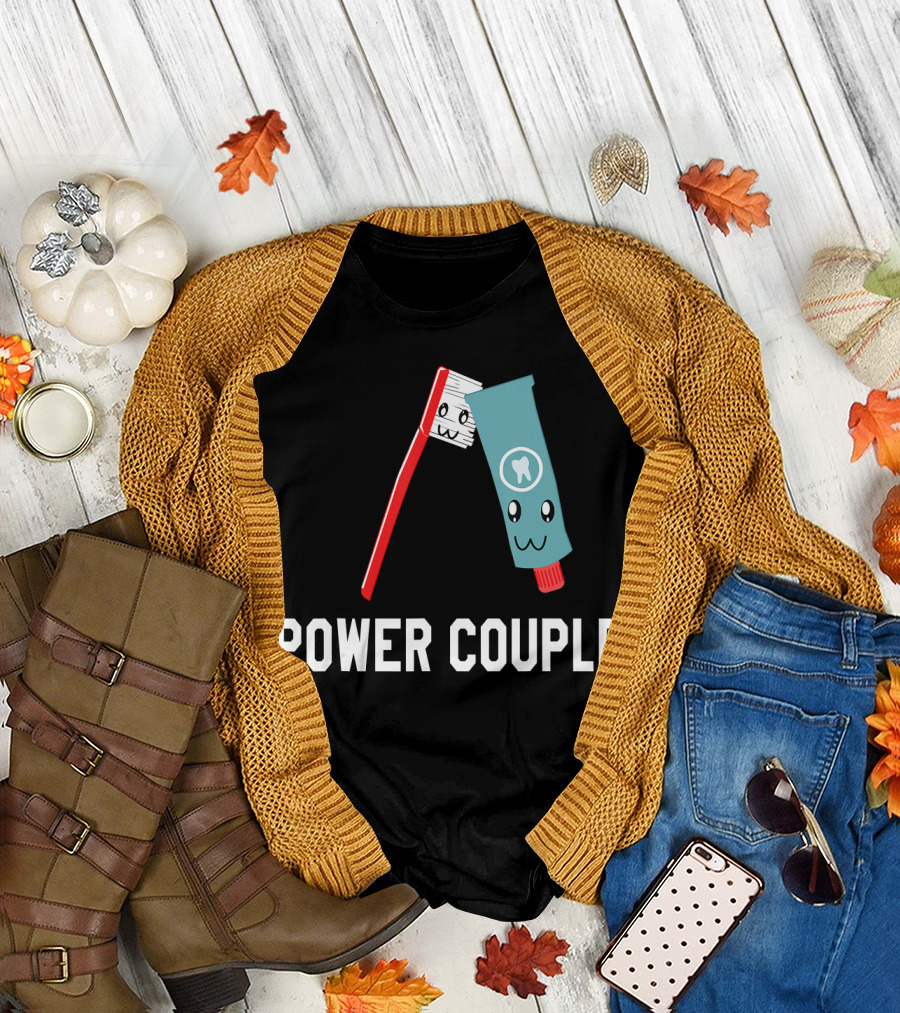 Toothbrush Toothpaste Power Couple Cute Smiling Duo T-Shirt