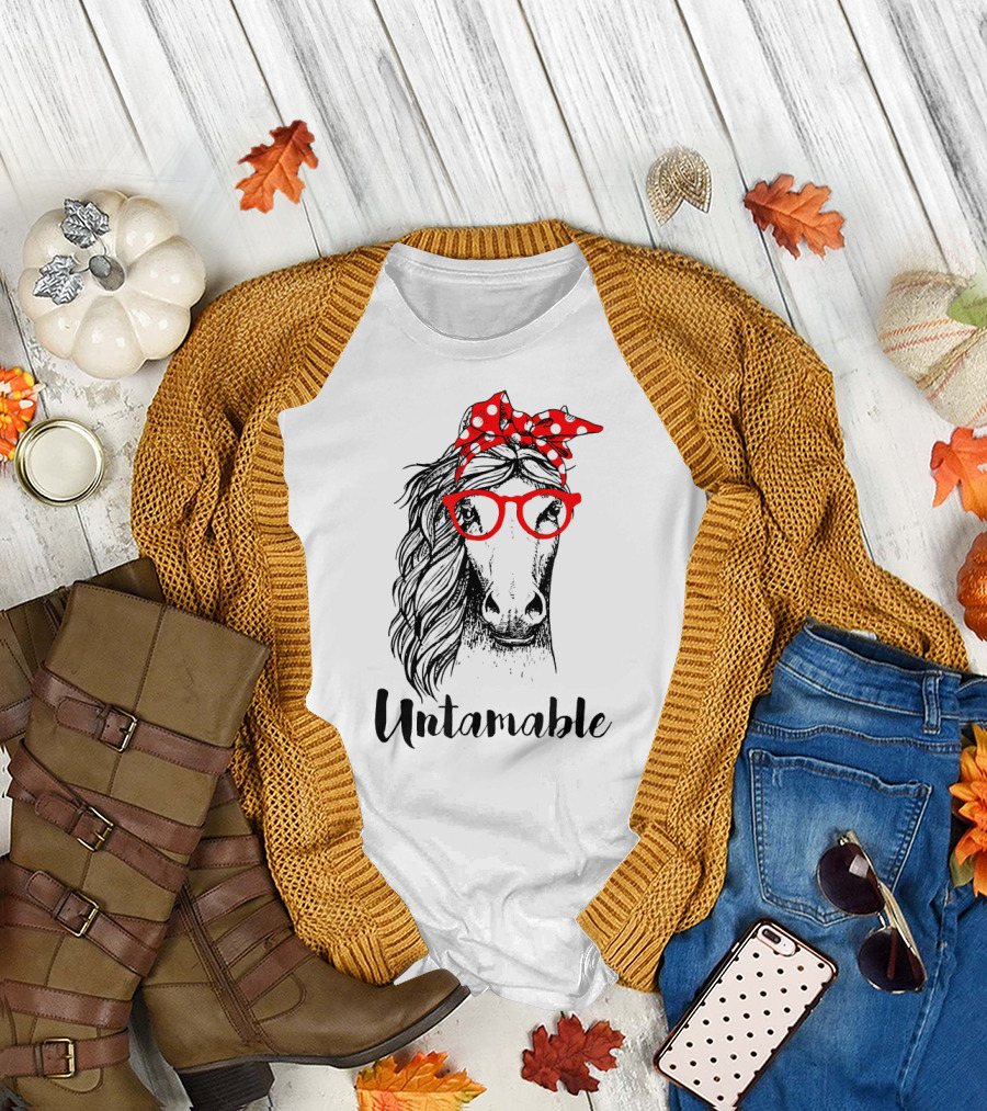 Untamable Horse with Red Glasses and Polka Dot Bandana T-Shirt
