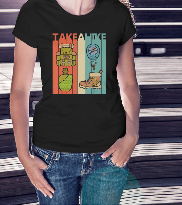 Vintage Take A Hike Hiker Backpack Compass Boot T-Shirt