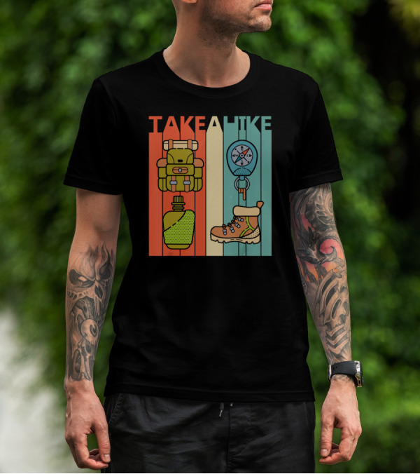 Vintage Take A Hike Hiker Backpack Compass Boot T-Shirt