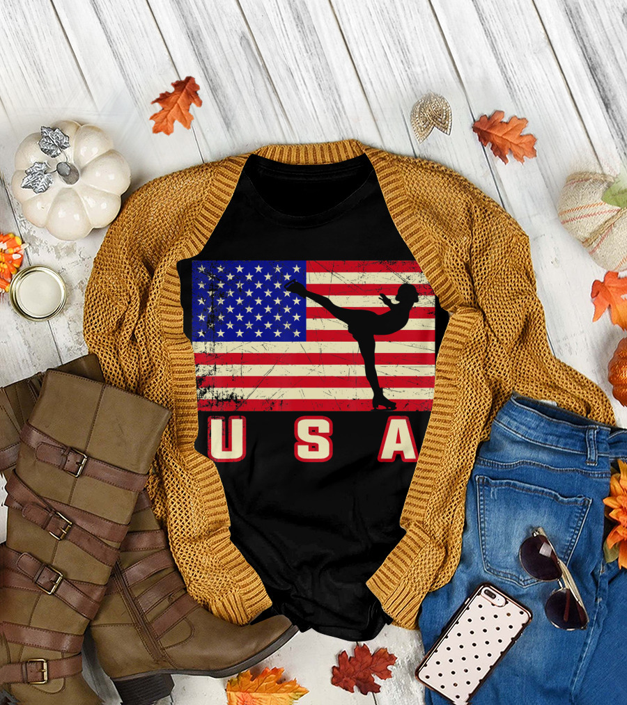 American Flag USA Figure Skating T-Shirt