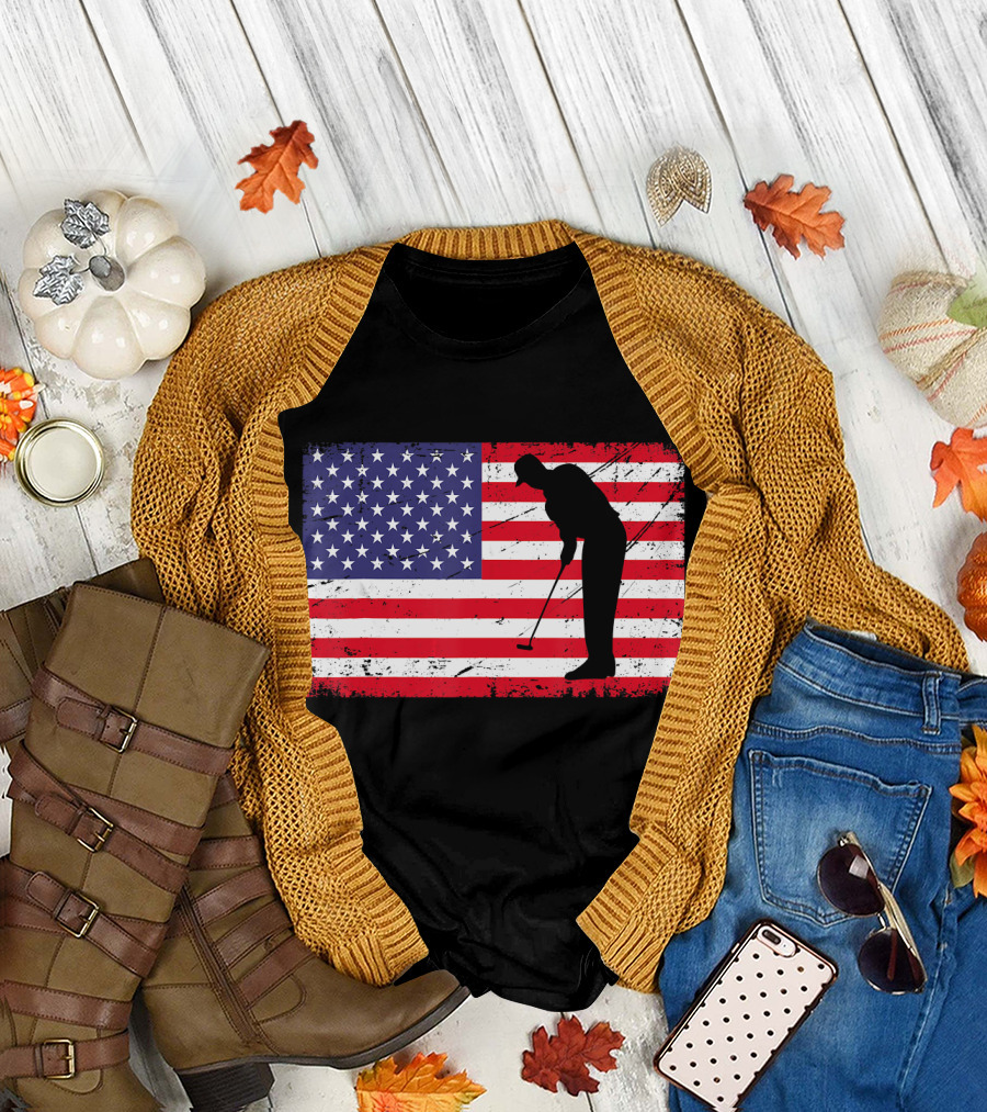 American Flag Golf Silhouette 4th July Patriotic T-Shirt