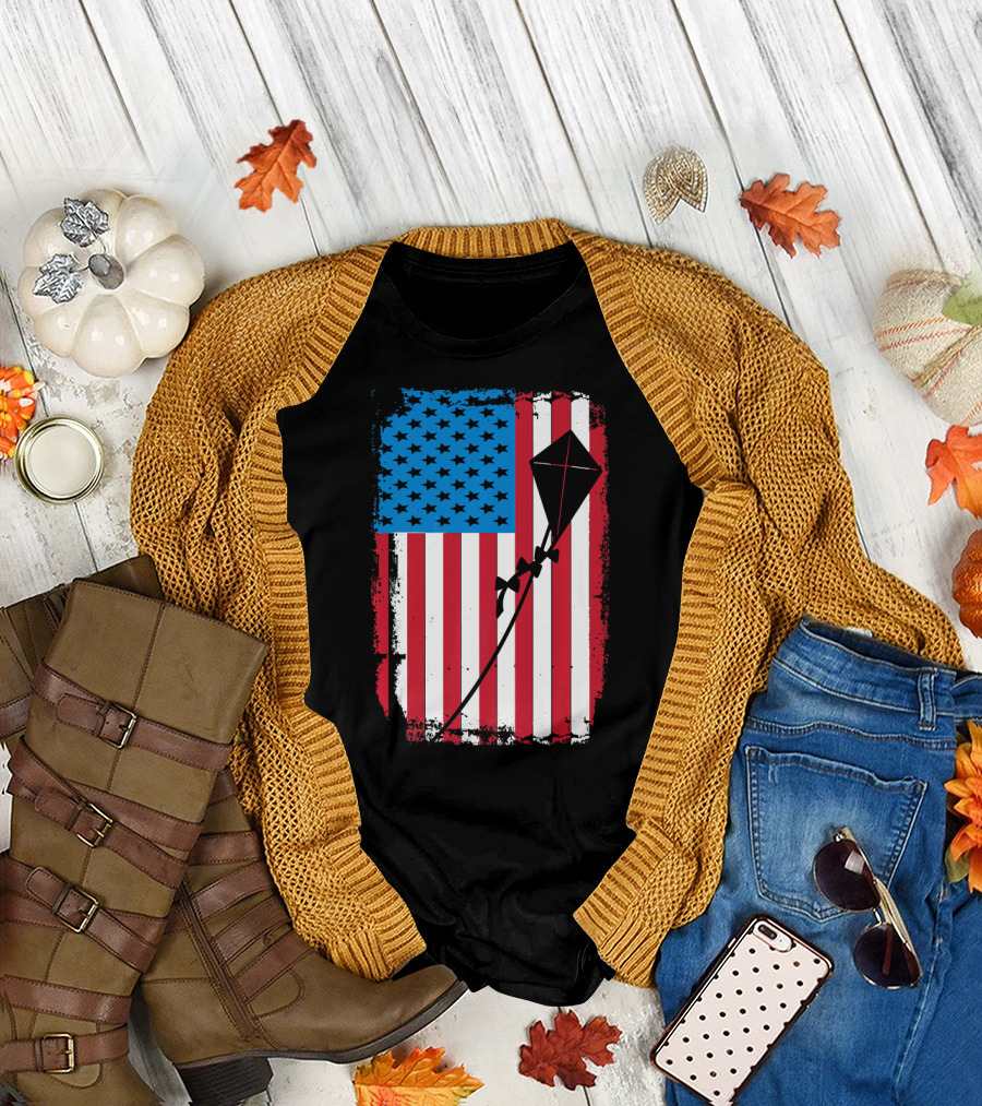 American Flag Stars and Stripes with Kite Flying Hobby T-Shirt