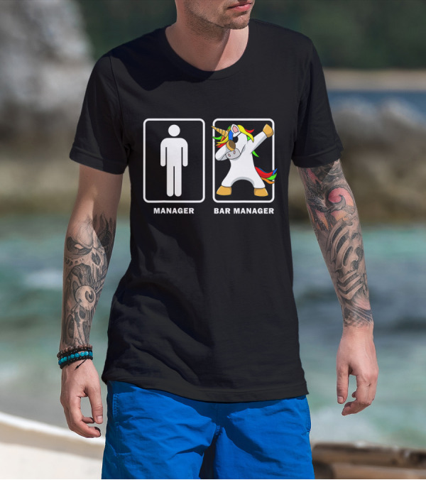 Funny Bar Manager Men Dabbing Unicorn Meme T-Shirt