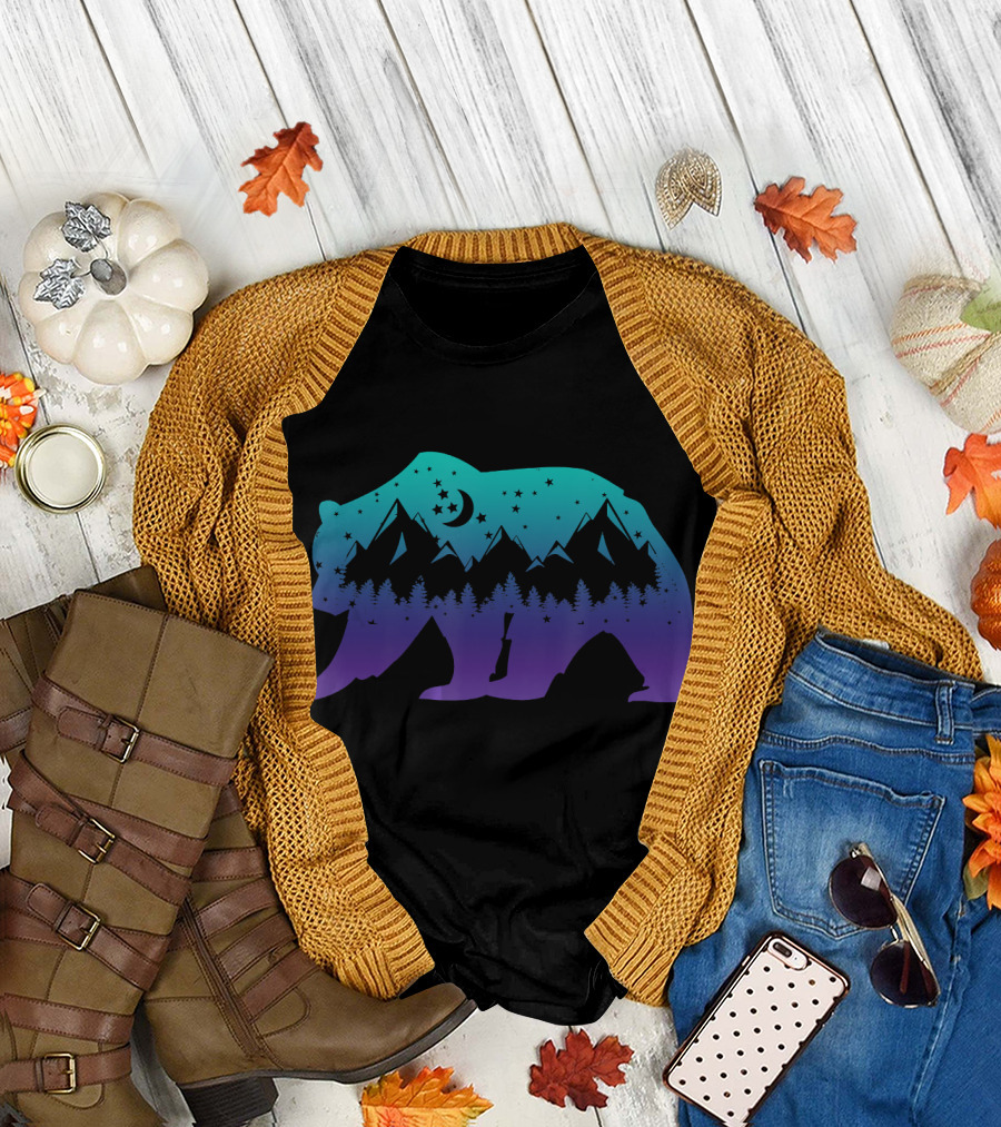 Bear Outdoor Wilderness Mountain Starry Night Wildlife Park T-Shirt