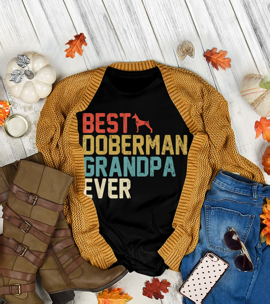 Best Doberman Grandpa Ever Retro Style Text with Dog T-Shirt