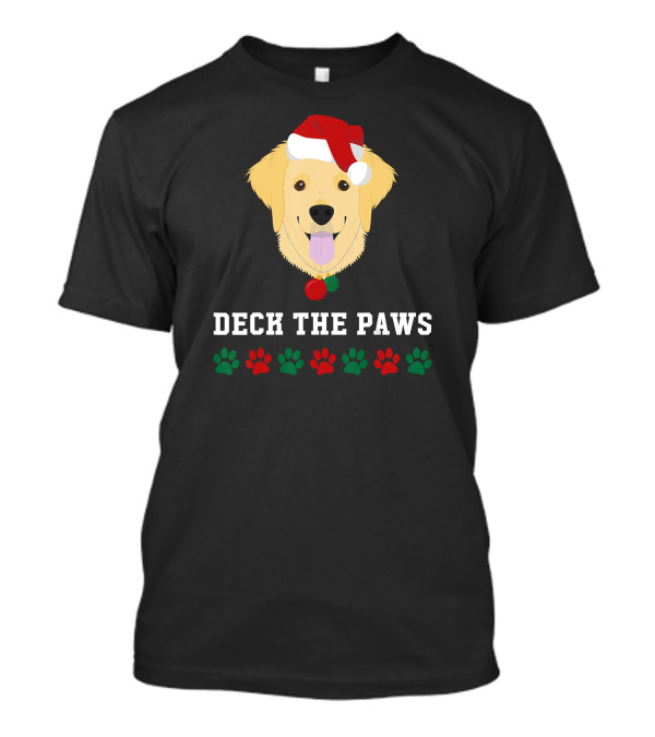 Deck The Paws Christmas Golden Retriever With Santa Hat And Paws T-Shirt