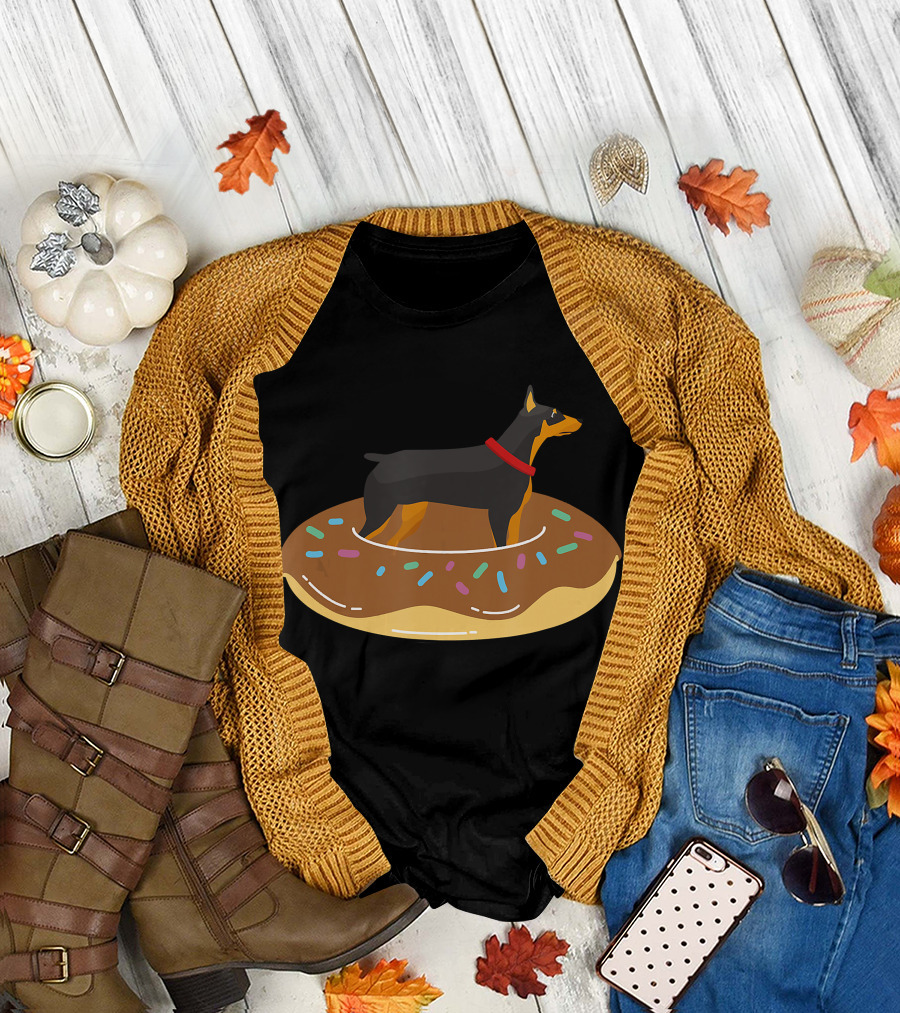 Doberman on Chocolate Sprinkled Donut Pool Float T-Shirt