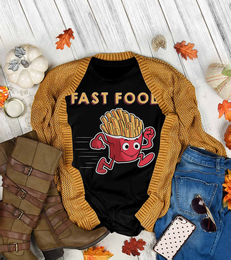 Fast Food Running French Fries Cartoon T-Shirt