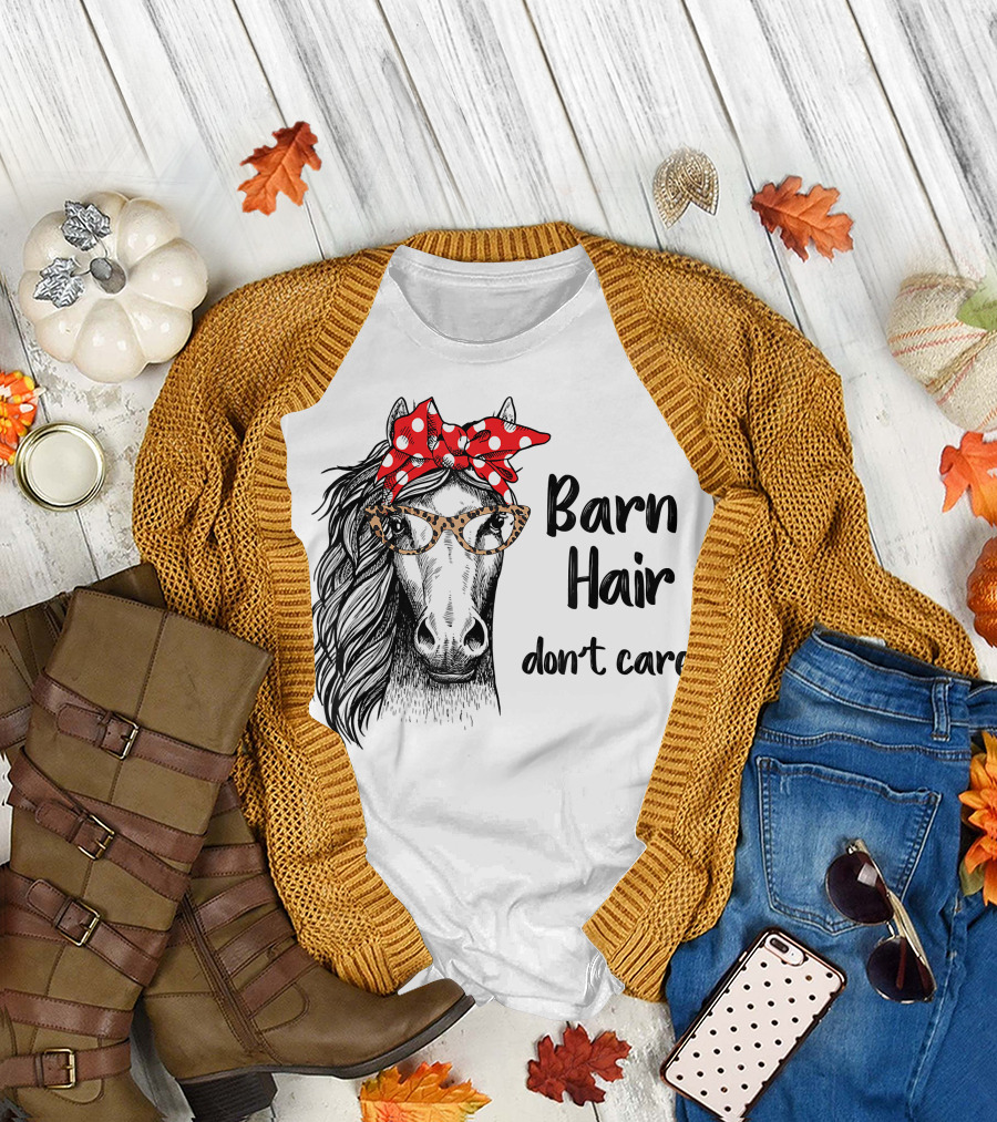 Barn Hair Don't Care Cute Cowgirl Horse with Bandana and Glasses T-Shirt