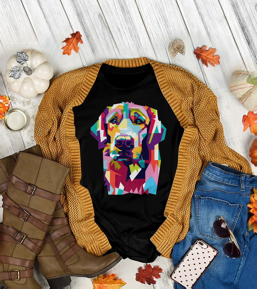 Cute Golden Retriever Labrado Colorful Geometric T-Shirt