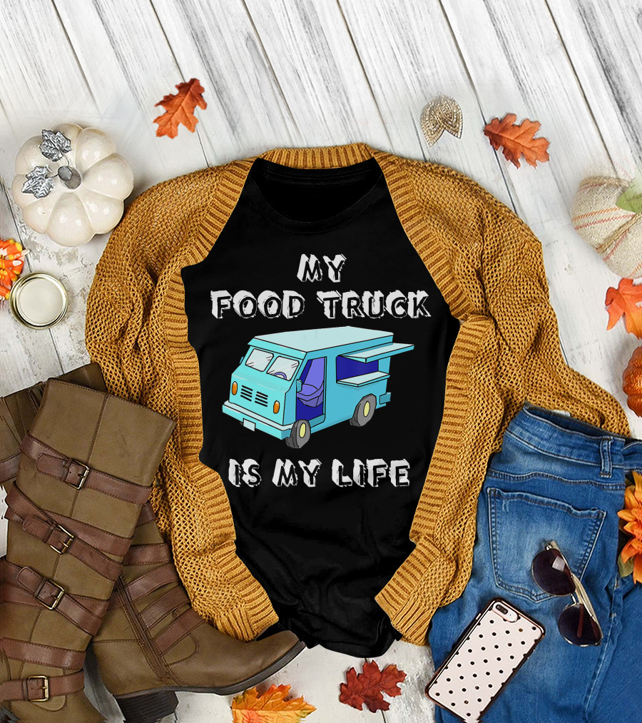 My Food Truck Is My Life Cute Blue Cartoon Vehicle T-Shirt