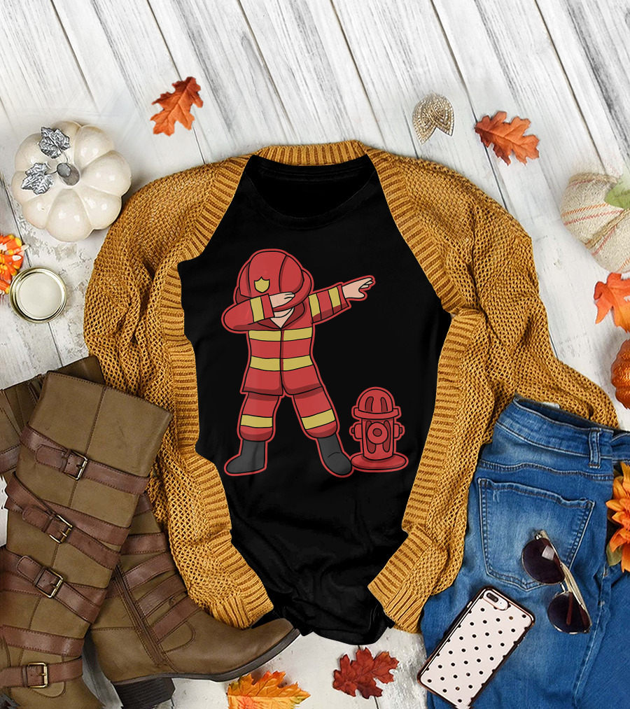 Dabbing Firefighter Dab Dance with Fire Hydrant T-Shirt