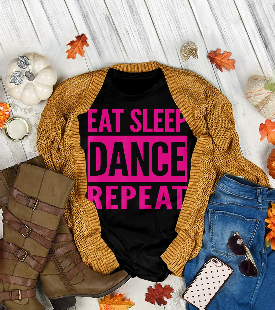 Eat Sleep Dance Repeat Bold Pink Block Text T-Shirt