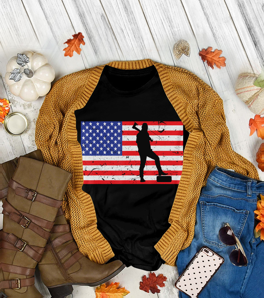 Distressed USA American Flag Lumberjack T-Shirt