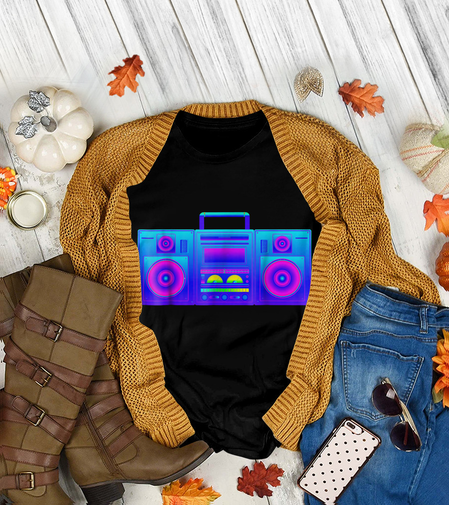 Psychedelic Rainbow Neon EDM Boombox Trippy Hip Hop Rave T-Shirt