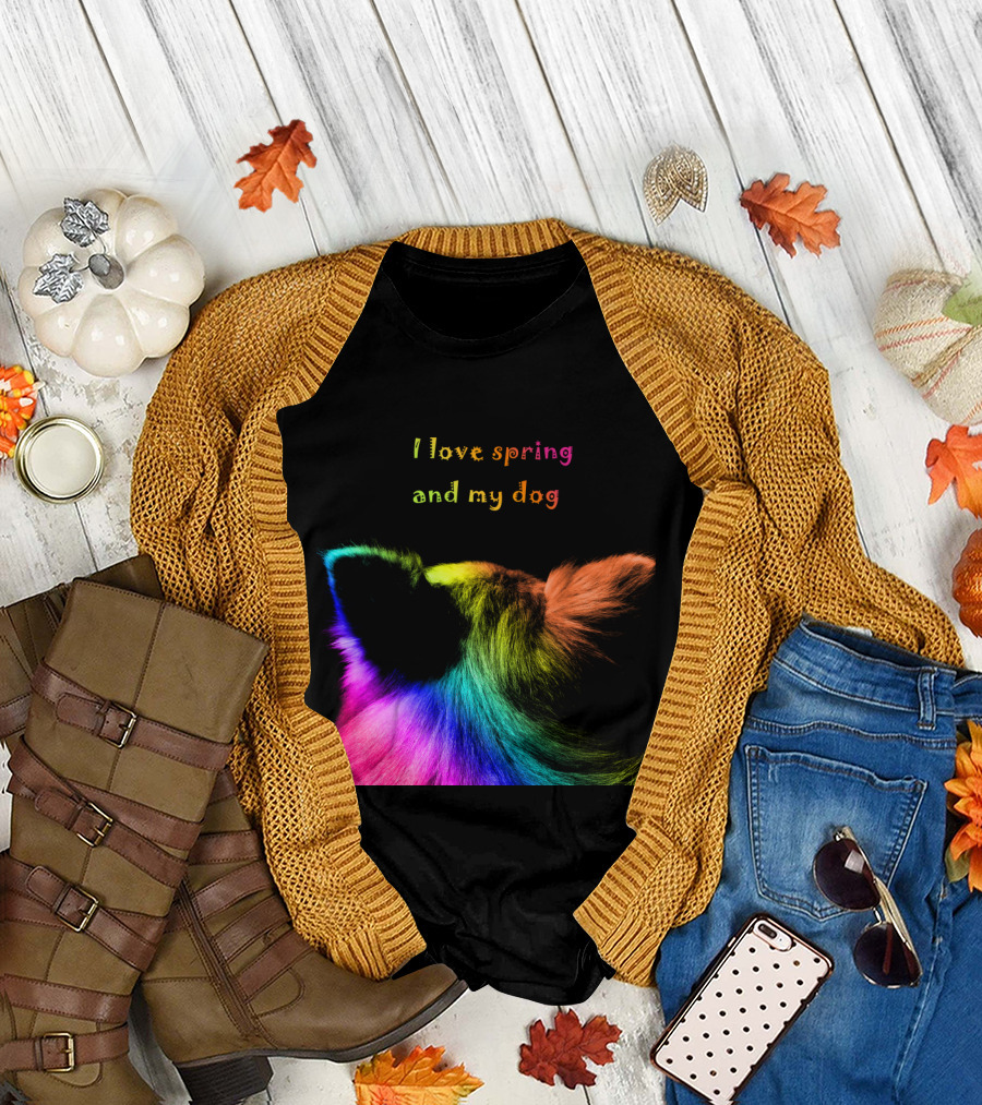 Multicolored Dog Ears and Text - I Love Spring and My Dog T-Shirt