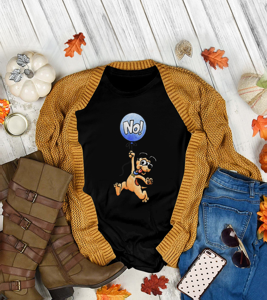 Playful Dog Holding Blue Balloon with No Text by D. Hawk T-Shirt