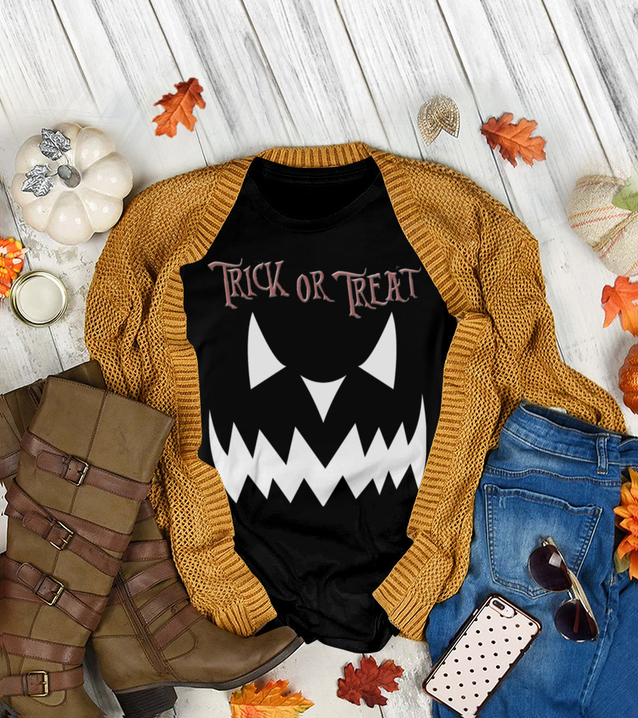 Trick or Treat Evil Pumpkin Smile Face White T-Shirt