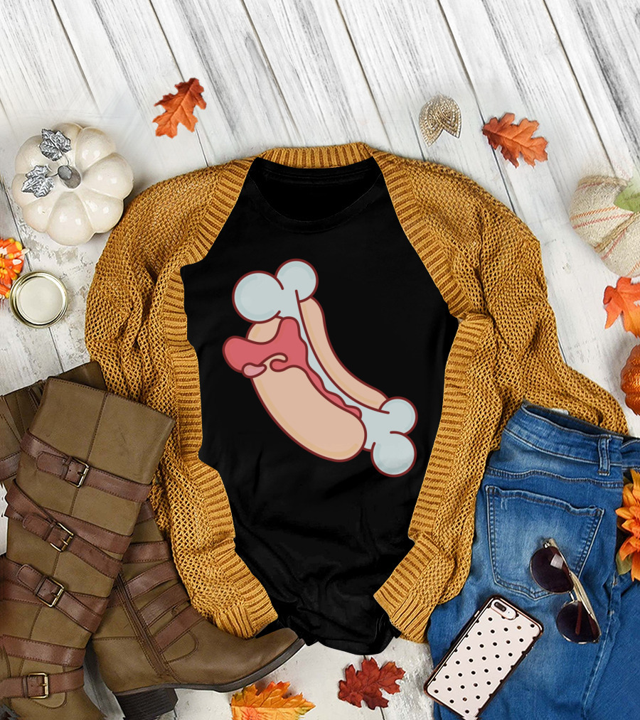 Boned Dog Hotdog Illustration with Bone Elements T-Shirt