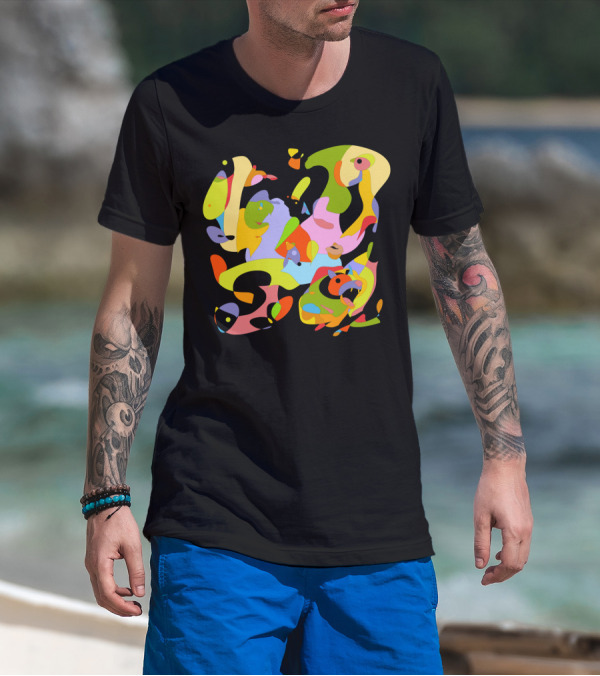 Walking The Dog Multicolored Abstract T-Shirt