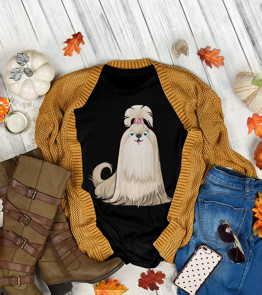 Shih Tzu Dog with Pink Bow and Long Flowing Fur T-Shirt