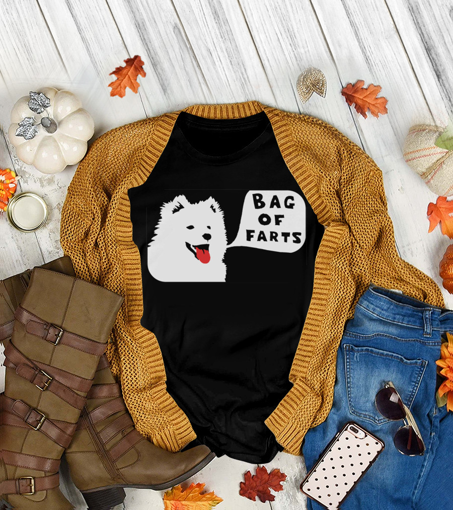 Bag of Farts White Dog Black Frame T-Shirt