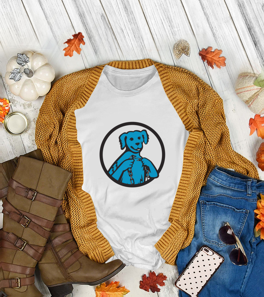 Blue Merle Dog Mascot Holding Broken Chain T-Shirt