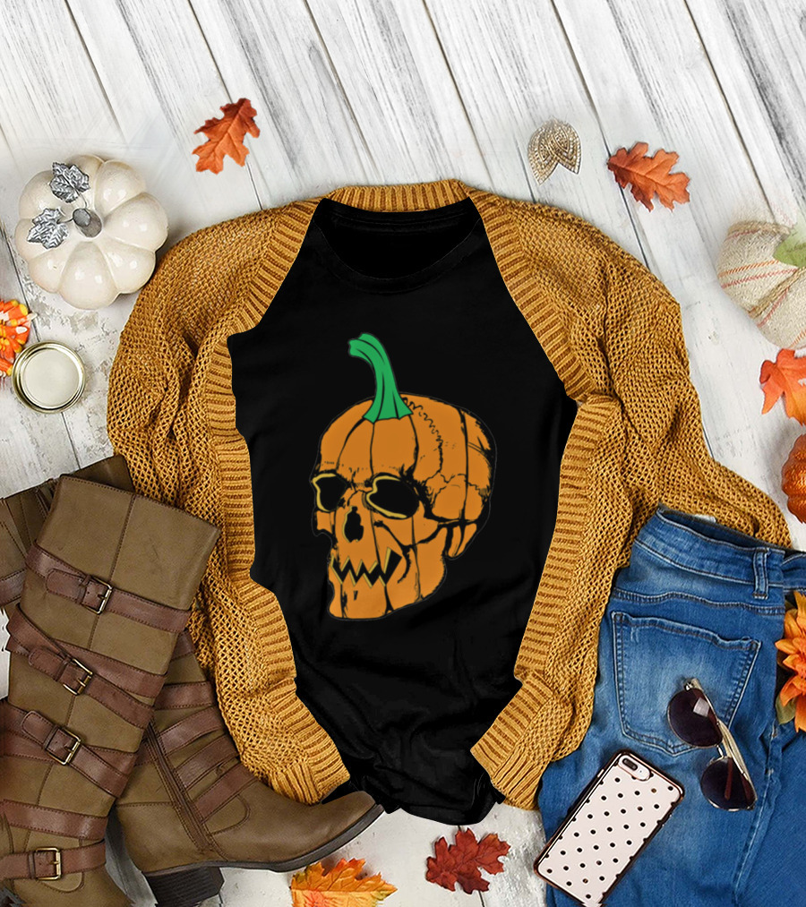 Halloween Pumpkin Skull T-Shirt