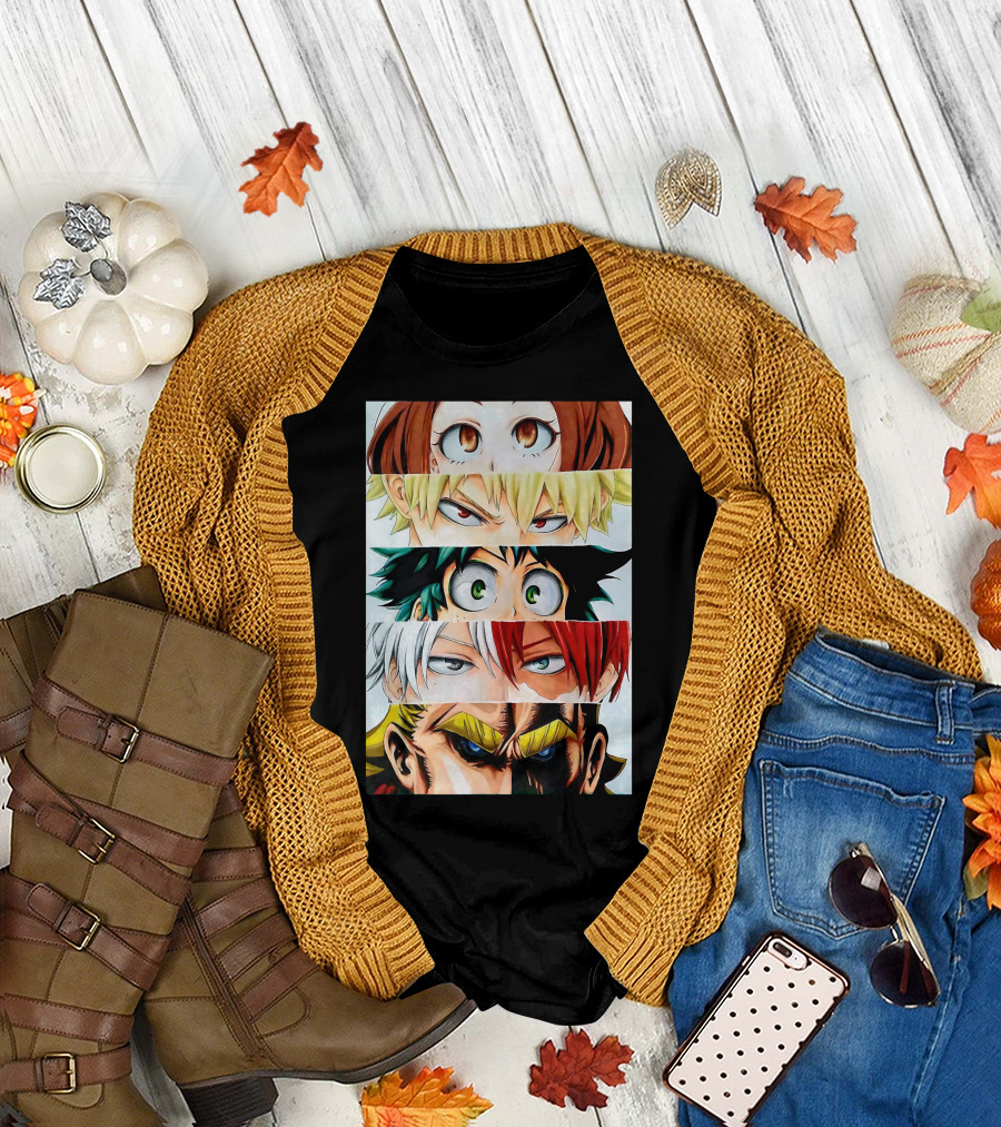 Academia My Hero Characters Staring Eyes Todoroki Midoriya All Might T-Shirt