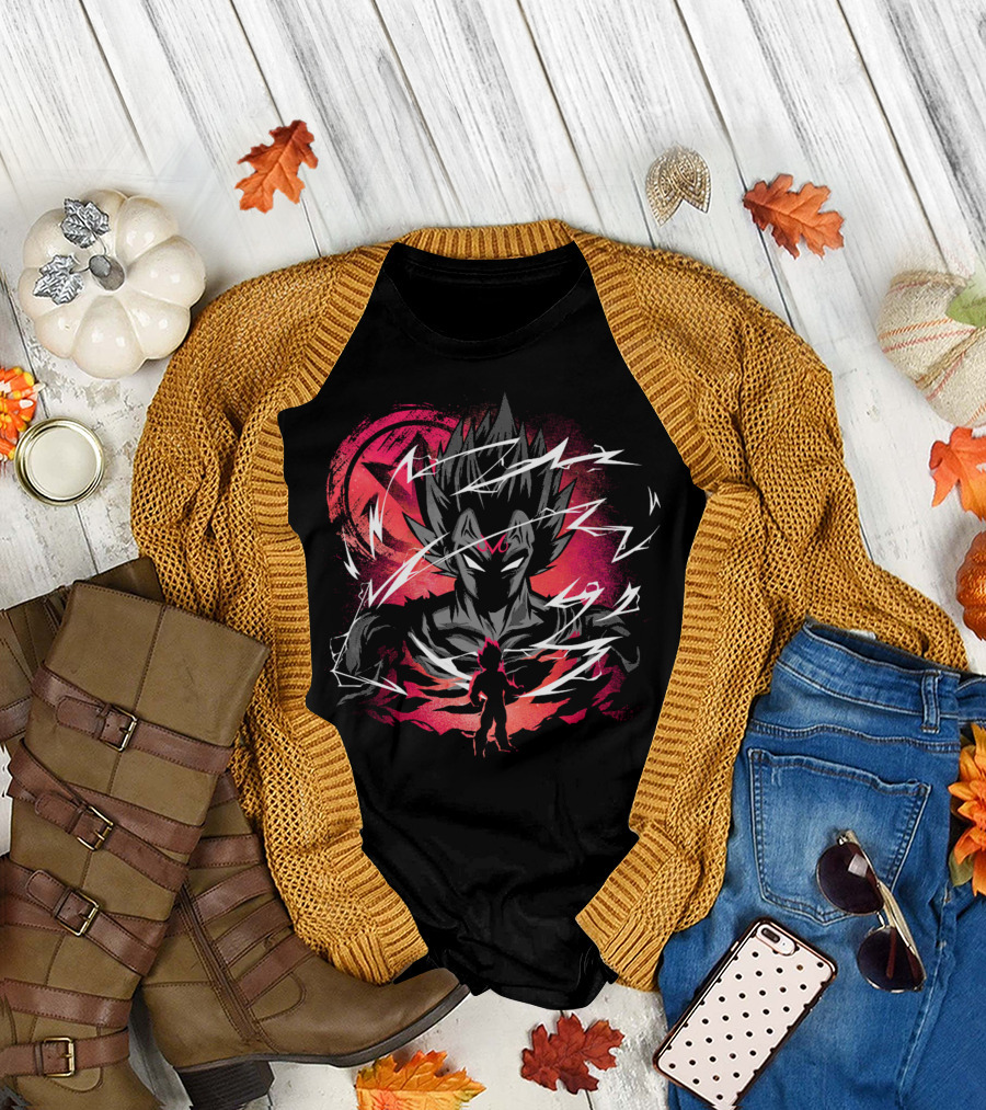 Majin Saiyan Prince Power Surge with Red Aura and Lightning T-Shirt