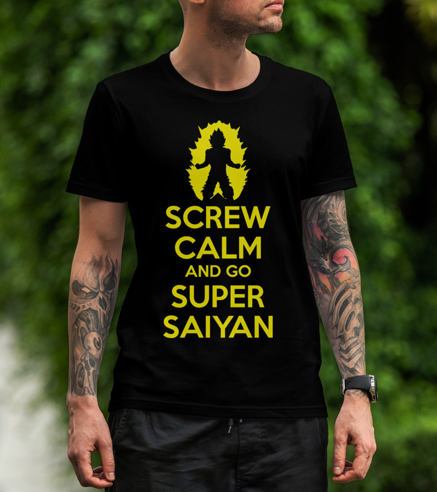 Screw Calm And Go Super Saiyan Silhouette Yellow Aura T-Shirt